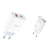 Адаптер питания (вилка) MLETUBL/HOCO C97A 1xUSB + 1xUSB-C, 3.0A, 20W, белый
